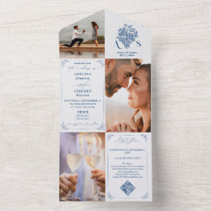 Casamento com Código QR de Foto Azul 3 Foto Buquê