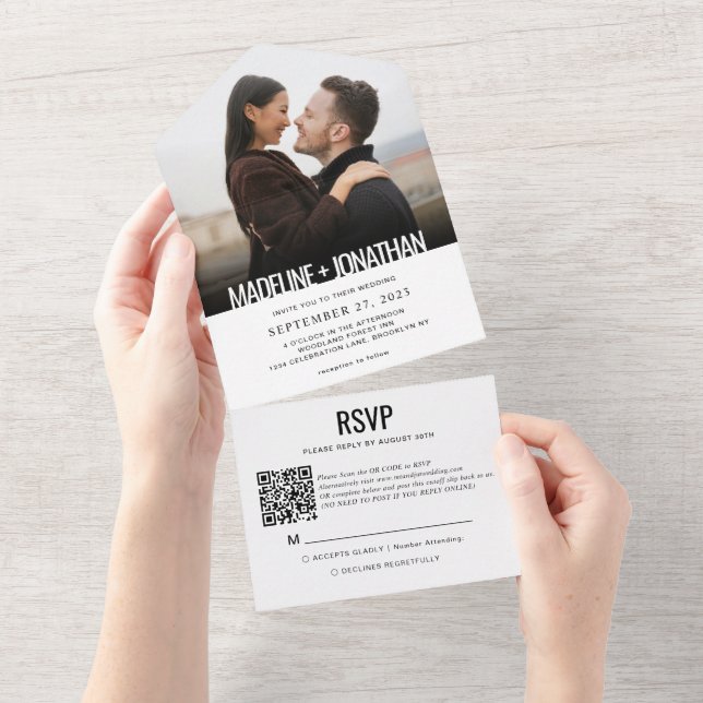 Casamento com Código QR de Foto Minimalista Modern (Aba destacável)