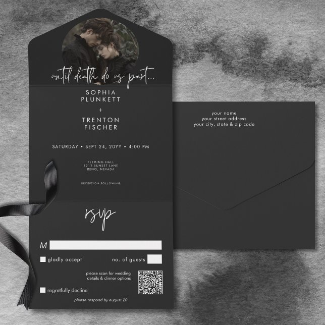 Casamento com Código QR de Foto Minimalista Sombri (Dark Moody Minimal Photo QR Code Wedding All In One Invitation)