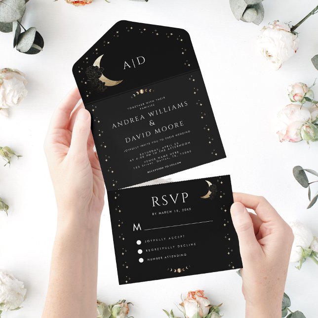 Casamento com Código QR de Lua Dourada Mística Neg (Criador carregado)