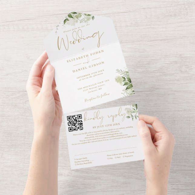 Casamento com Código QR de Monograma de Verde Dour (Aba destacável)