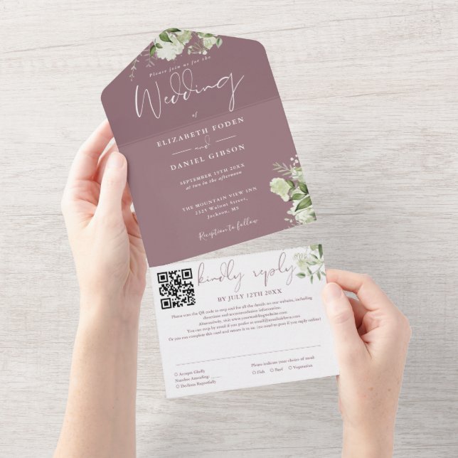 Casamento com Código QR de Monograma em Verde Malv (Aba destacável)