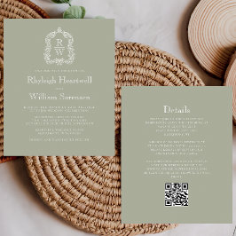 Casamento com Código QR do Brasão Monograma Verde 