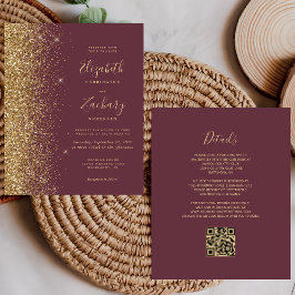 Casamento com Código QR do Glitter Dourado da Bord