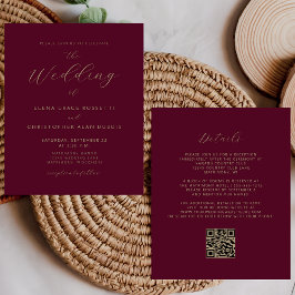 Casamento com Código QR do Script Dourado Moderno 