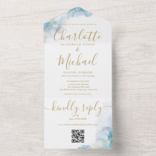 Casamento com Código QR em Grafia Dourada com Aqua