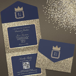 Casamento com Código QR em Luxo Dourado com Brilho