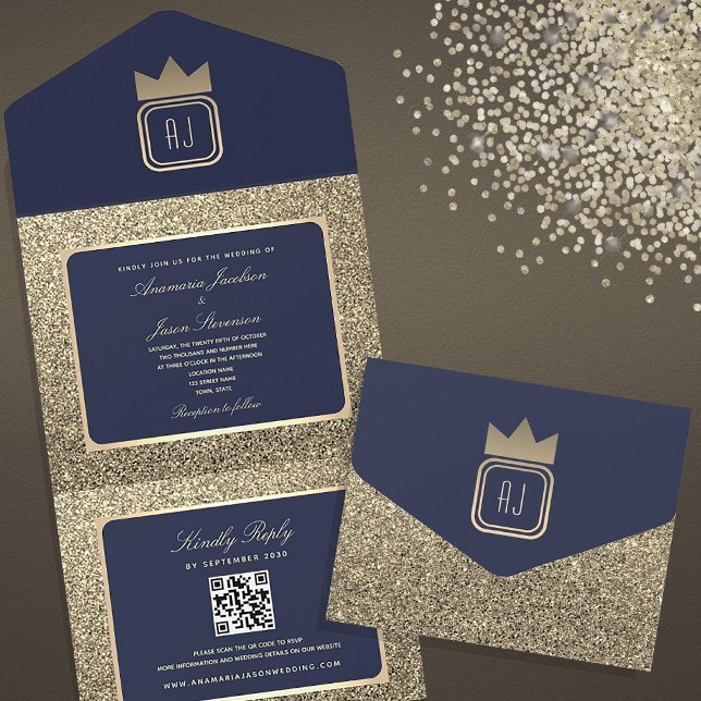 Casamento com Código QR em Luxo Dourado com Brilho (Criador carregado)