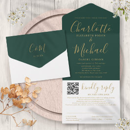 Casamento com Código QR em Script Verde Esmeralda