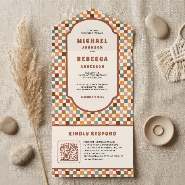 Casamento com Código QR em Xadrez Colorido Retro d (Criador carregado)