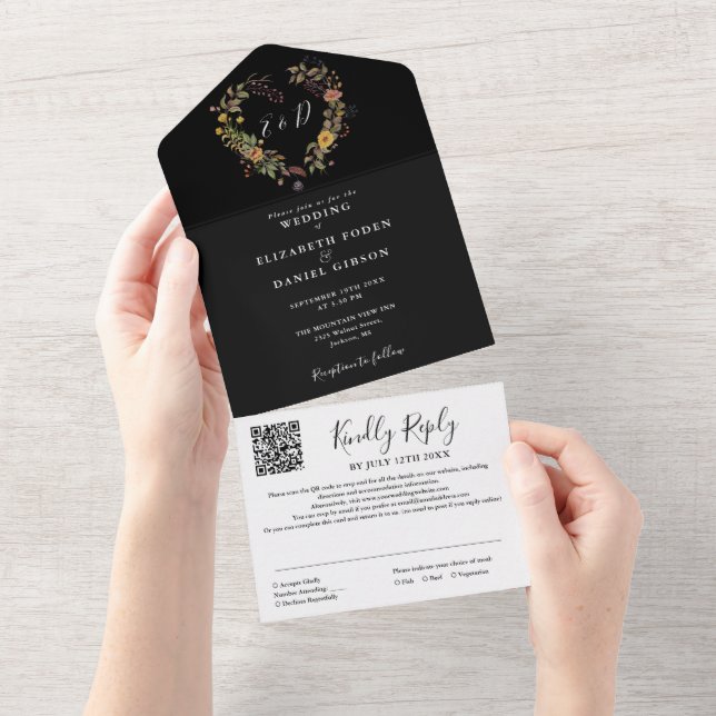 Casamento com Código QR Floral Moderno Rústico (Aba destacável)