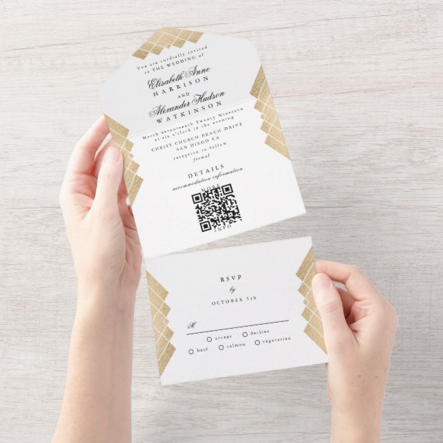 Casamento com código QR geométrico Dourado da pirâ (Tearaway)