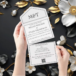 Casamento com Código QR Monocromático Preto e Bran