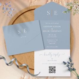 Casamento com Código QR Monograma em Azul Poeirent