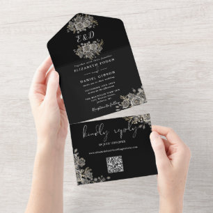 Casamento com Código QR Monograma Preto e Branco G