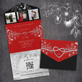 Casamento com Código QR Preto e Vermelho Moderno