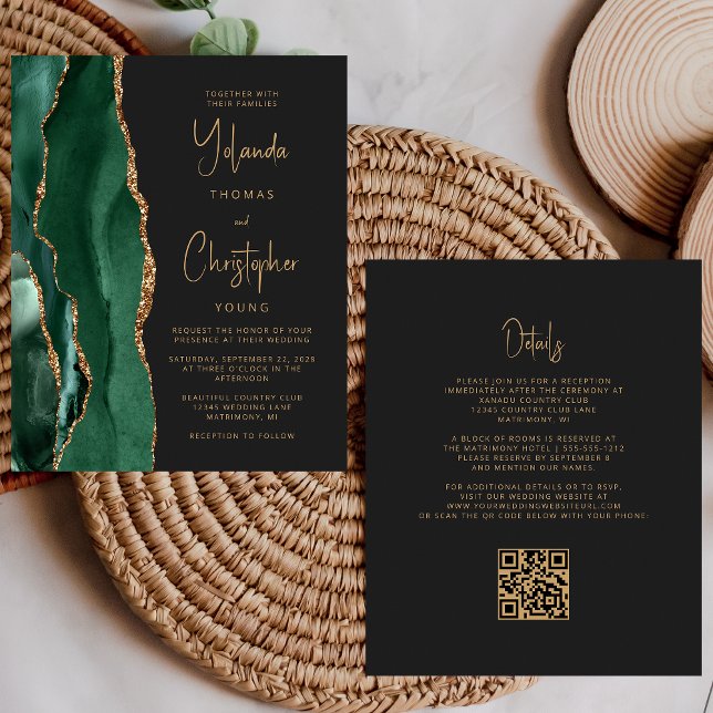 Casamento com Código QR Verde Dourado Escuro Verde (Criador carregado)