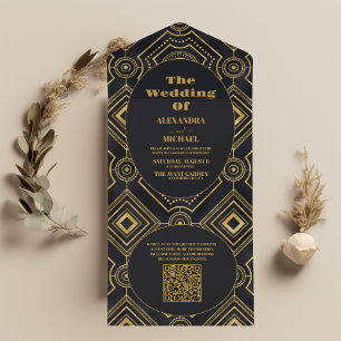 Casamento com Deco de Arte Dourada e Preto do Códi