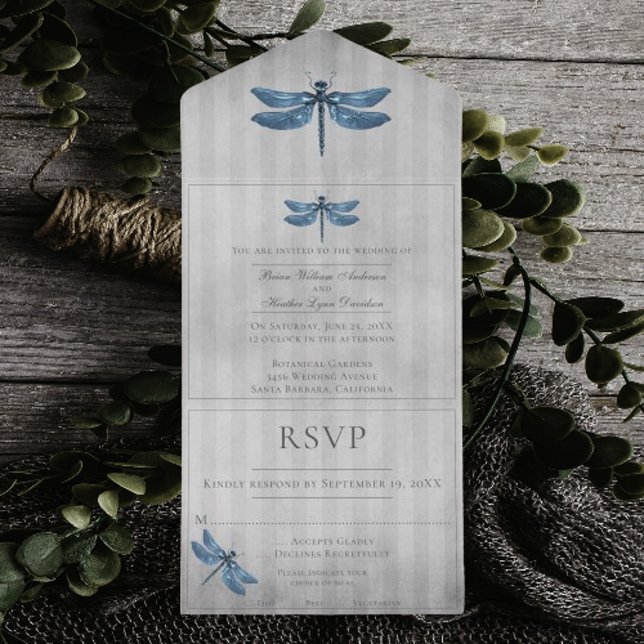 Casamento com Dragonfly Azul (Blue Jeweled Dragonfly Wedding All in One Invitation)