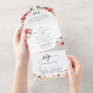 Casamento com Floral em Aquarela Vermelho Merlot
