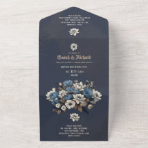 Casamento com Foto Personalizada Floral Azul Marin