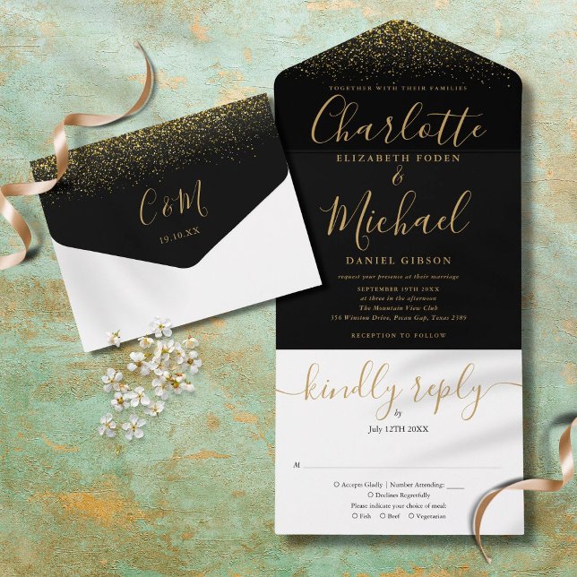 Casamento com Glitter Preto e Dourado Elegante (Criador carregado)