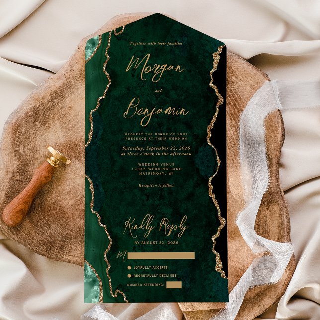 Casamento com Grafia Dourada e Ágata Verde Esmeral (Criador carregado)