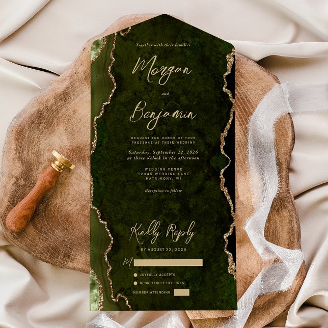 Casamento com Grafia Dourada e Ágata Verde Oliva (Criador carregado)