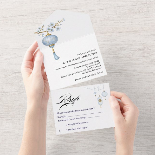 Casamento com Lanterna Azul Japonesa (Aba destacável)