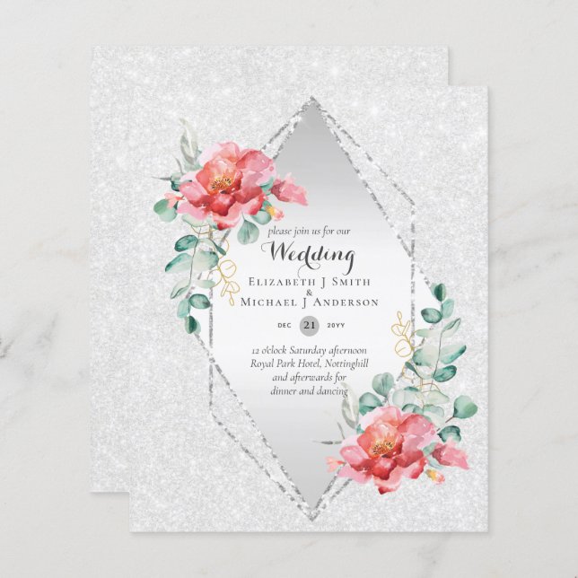 Casamento com Lixo Vermelho Floral de Prata Vermel (Frente/Verso)