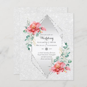 Casamento com Lixo Vermelho Floral de Prata Vermel