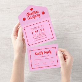 Casamento com manuscrito vermelho-rosa e cor-de-ro