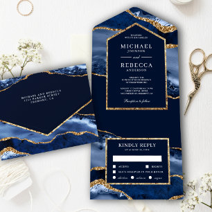 Casamento com Mármore Ágata Dourado e Azul Marinho
