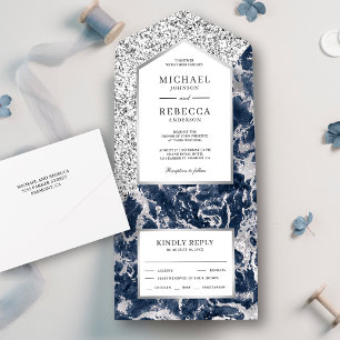 Casamento com Mármore Brilhante Azul e Prata