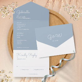 Casamento com Monograma Azul Empoeirado Minimalist
