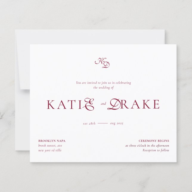Casamento com Monograma BUDGET em Script Burgundy  (Frente)
