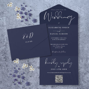 Casamento com Monograma de Código QR Azul Marinho 