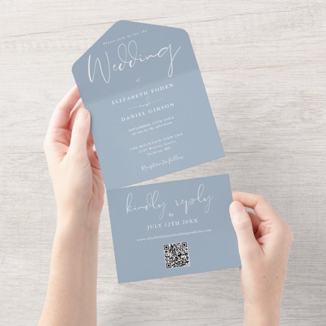 Casamento com Monograma de Código QR em Azul Poeir (Tearaway)