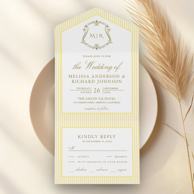 Casamento com Monograma de Crista Amarela Clássica (Criador carregado)