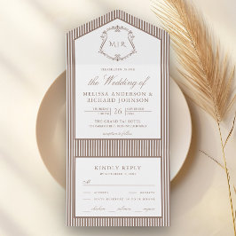 Casamento com Monograma de Crista Listrada Marrom 