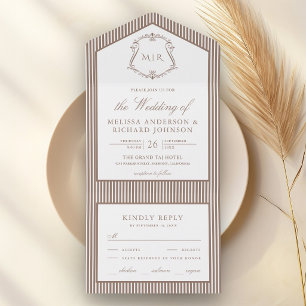Casamento com Monograma de Crista Listrada Marrom