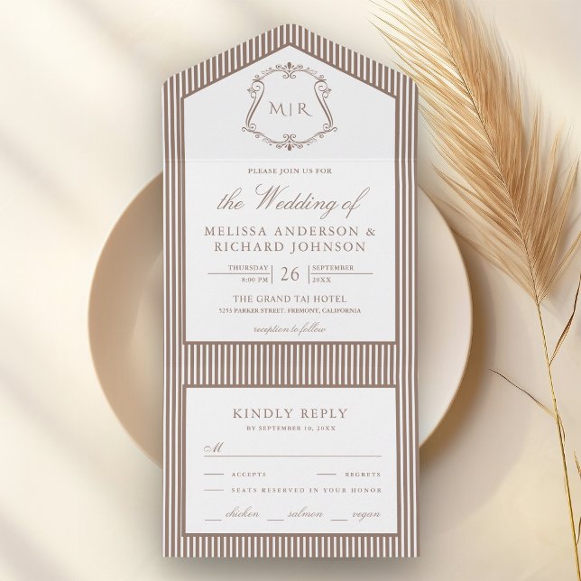 Casamento com Monograma de Crista Listrada Marrom  (Criador carregado)