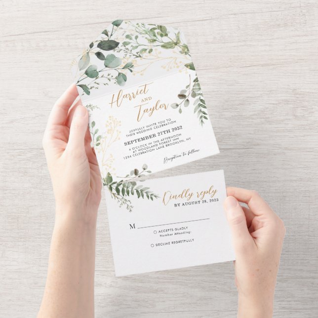 Casamento com Monograma de Eucalipto de Verde Vege (Aba destacável)