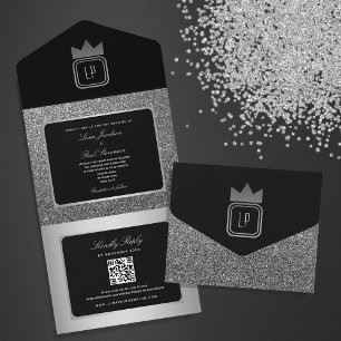 Casamento com Monograma em Brilho Prata Preto de L