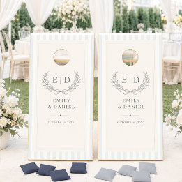 Casamento com Monograma Listrado Azul e Salvia