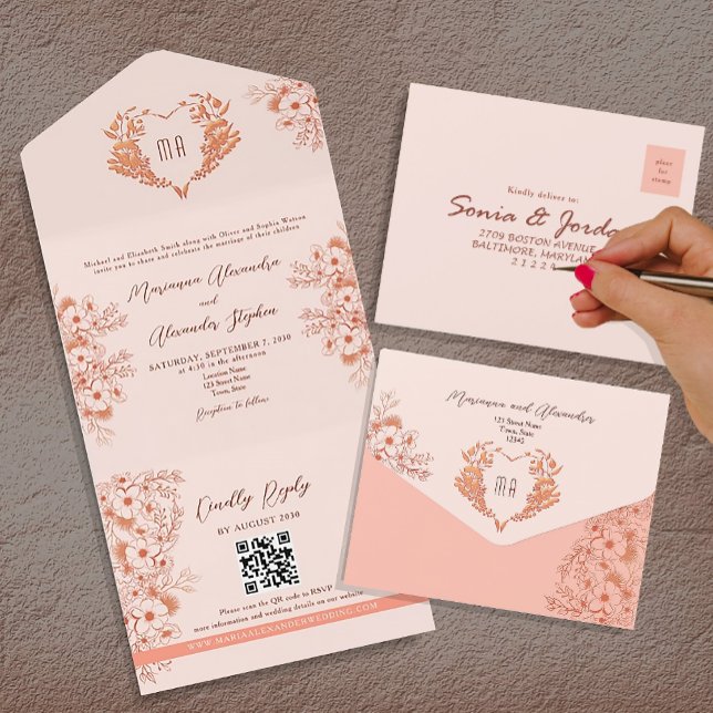 Casamento com Monograma Rosa e Bege (Criador carregado)