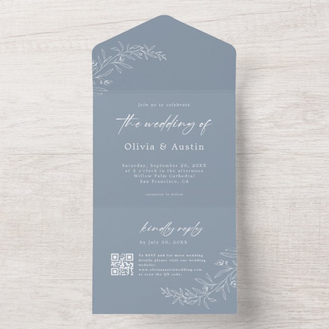 Casamento com o Código QR Azul de Boho Dusty minim (Interno)