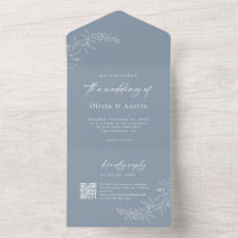 Casamento com o Código QR Azul de Boho Dusty minim