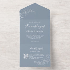Casamento com o Código QR Azul de Boho Dusty minim