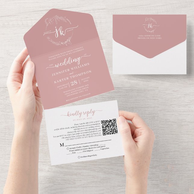Casamento com o Código QR do Monograma Rosa Rosa-R (Criador carregado)
